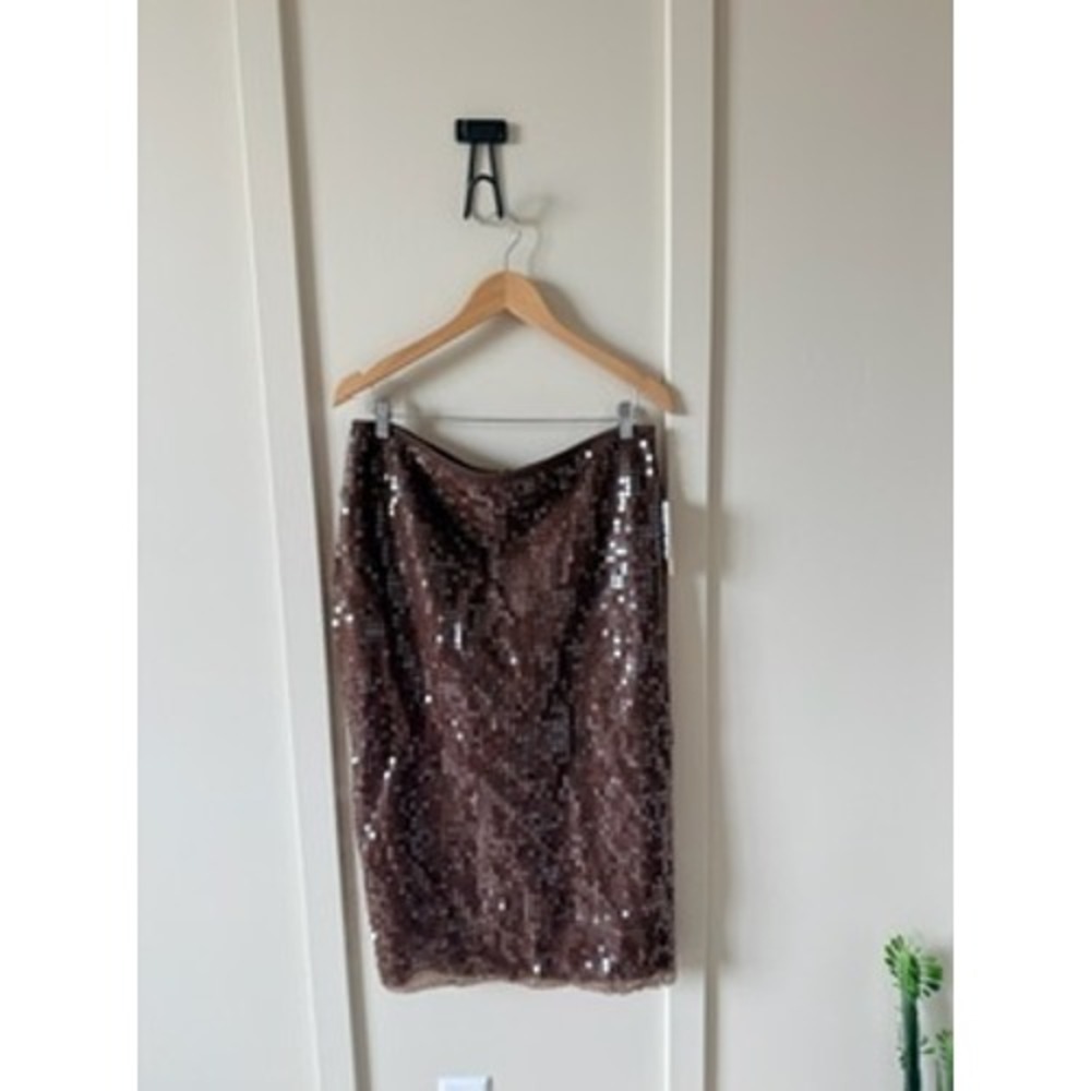 Halogen Womens Sequin Pencil Skirt Chocolate Brown Size L NEW